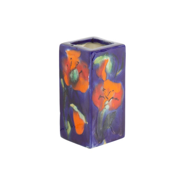 A ceramic vase hand-painted design by the Italian ceramic artist Elio Schiavon (1925-2004). Rectangular in shape, this...