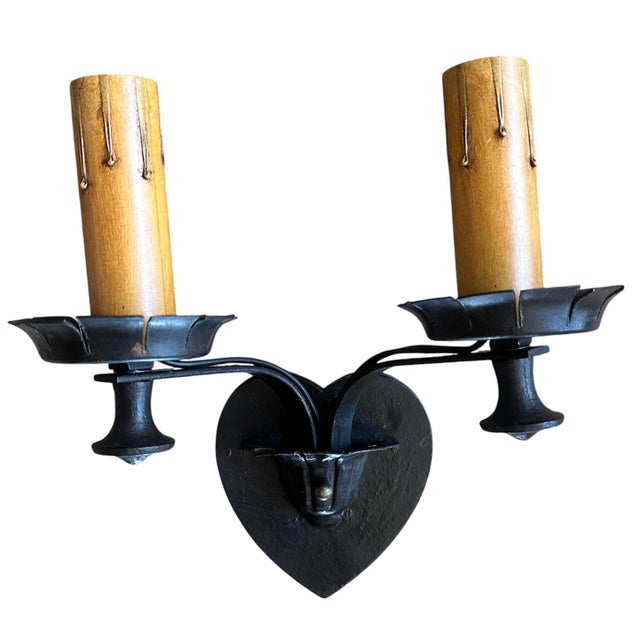1920s Iron and Brass Scones in Old Black Paint - a Pair For Sale In Los Angeles - Image 6 of 6