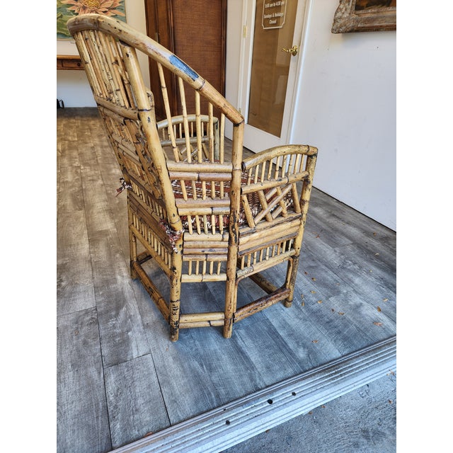 1970s Vintage Brighton Pavilion Burnt Bamboo & Rattan Armchair For Sale - Image 11 of 16