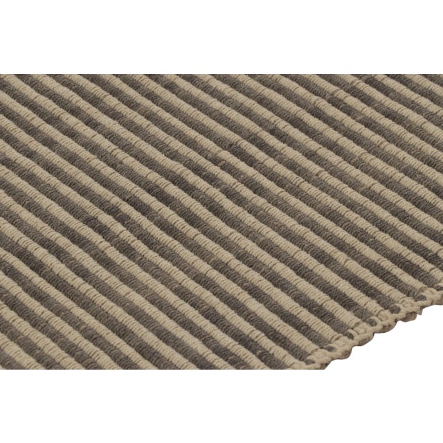 Modern Rug & Kilim’s Accent Kilim, Square Rug With Textural Gray and Beige Stripes For Sale - Image 3 of 7