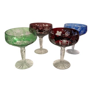 Echt Bleikristall Multi Color Cut to Clear Coupes - Set of 4 For Sale
