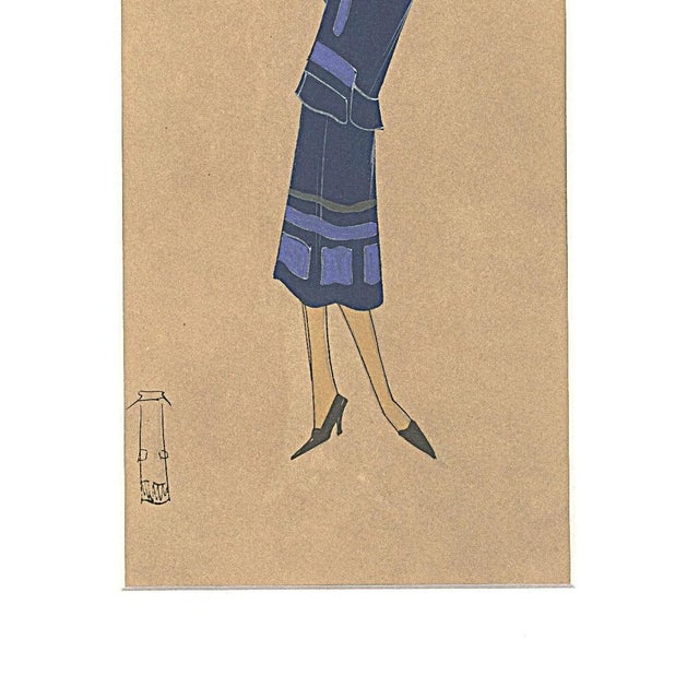 Art Deco C1925 French Original Art Deco Fashion Drawing, Gouache, Documentation For Sale - Image 3 of 5
