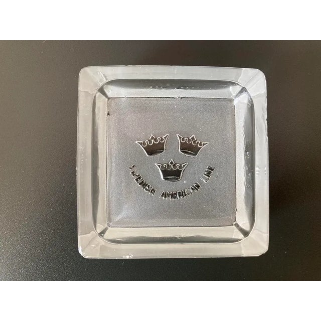 A beautiful clear glass frosted square catchall dish with crown design, circa early 20th century, Sweden, Europe....