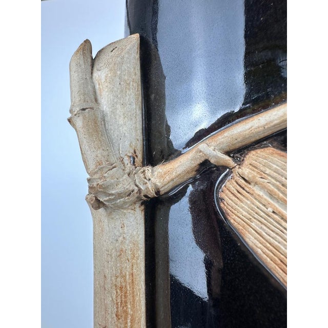 Ceramic Vintage Vase with Bamboo Relief in Ceramic, 1970s For Sale - Image 7 of 10