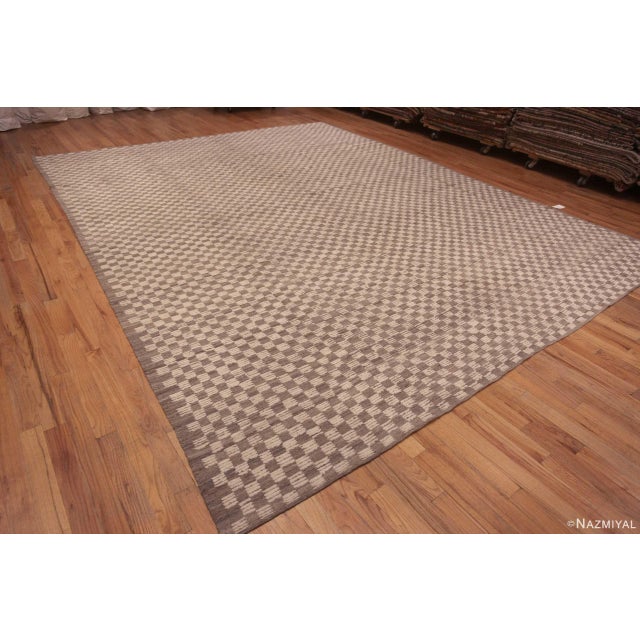 Decorative Light Neutral Earthy Grey Color Large Size Geometric Checkerboard Design Modern Area Rug, Country of Origin:...