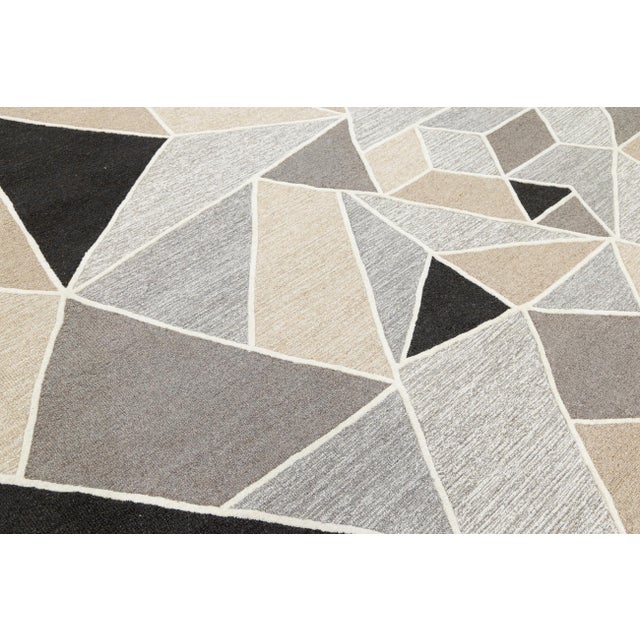 2020s 8x10 Modern Geometric Hand-Tufted Wool Rug Abstract Mosaic Neutral Area Rug For Sale - Image 5 of 10