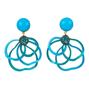 Cilea Paris Dangle Turquoise Resin Multi-Loops Clip Earrings - 2 Pieces