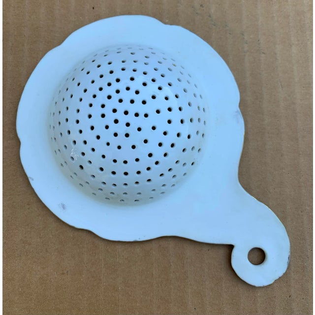 Victorian Antique Tea Strainer Handpainted Roses Porcelain For Sale - Image 3 of 3