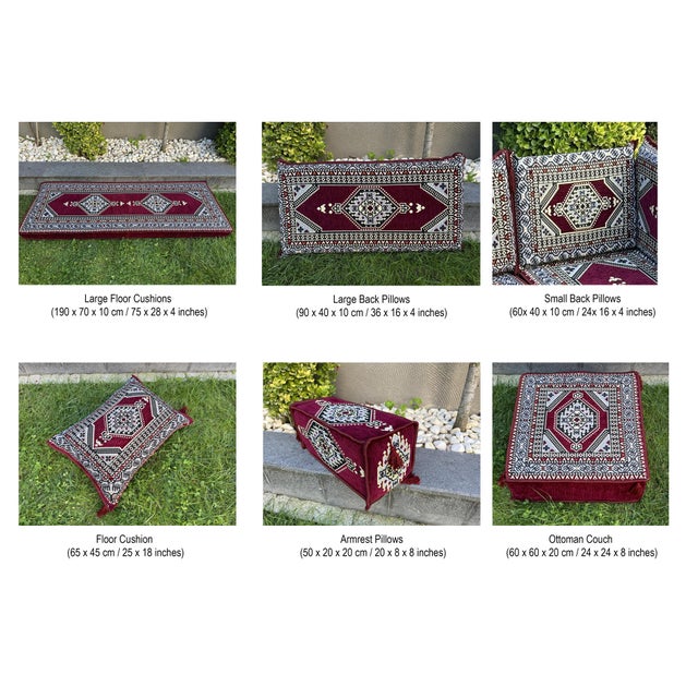 Art Deco Modular Floor Sofa With Ottoman, Turkish Kilim U-Shaped Set Majlis Floor Sofa Seating For Sale - Image 3 of 18