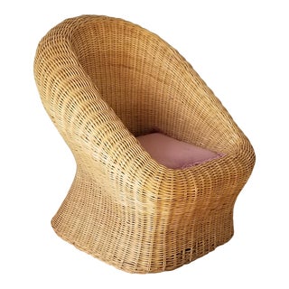 Vintage Woven Wicker Club Chair/ Sold For Sale