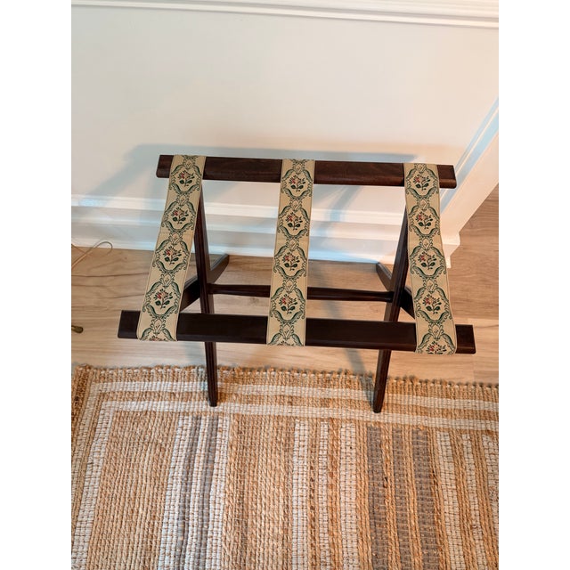 Late 20th Century Folding Luggage Rack With Floral Jacquard Straps For Sale - Image 5 of 6