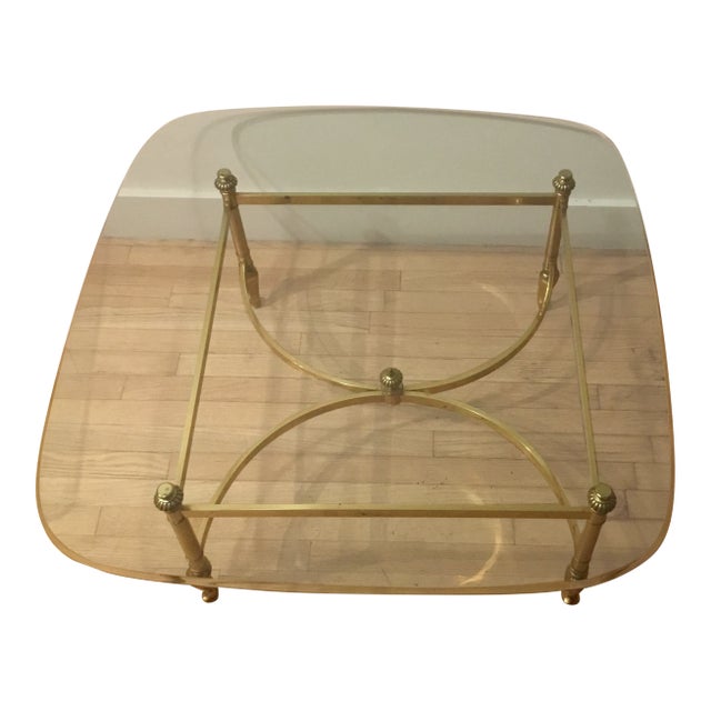 Intake Ethan Allen Hollywood regency style coffee table. Features 1/2” thick glass top with Roman ogee edge and beautiful...