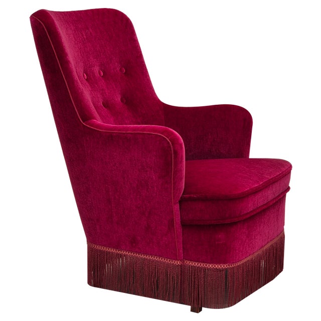 Vintage Danish Easy Chair in Velour, 1960s For Sale