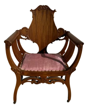 Early 20th Century Luxury Upholstered Walnut Accent Throne Chair