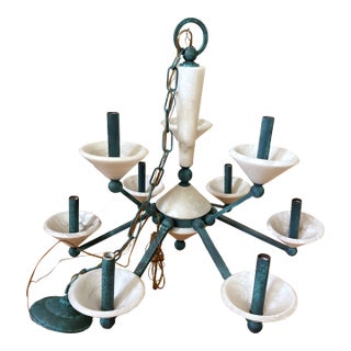 1980s Marble and Verdigris Copper Chandelier For Sale