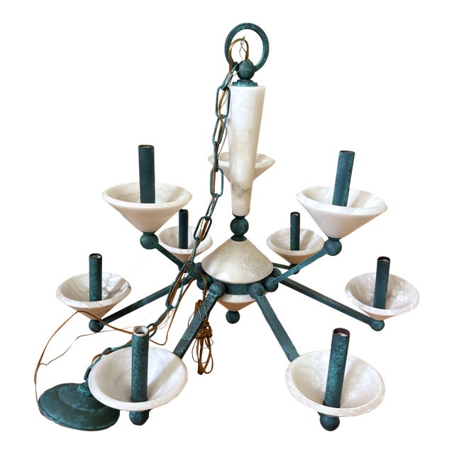 1980s Marble and Verdigris Copper Chandelier For Sale