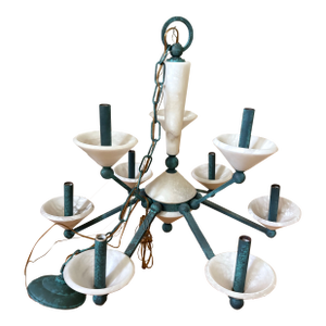 1980s Marble and Verdigris Copper Chandelier