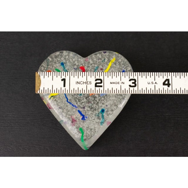 Transparent Vintage Confetti Heart of Glass Paper Weight For Sale - Image 8 of 9