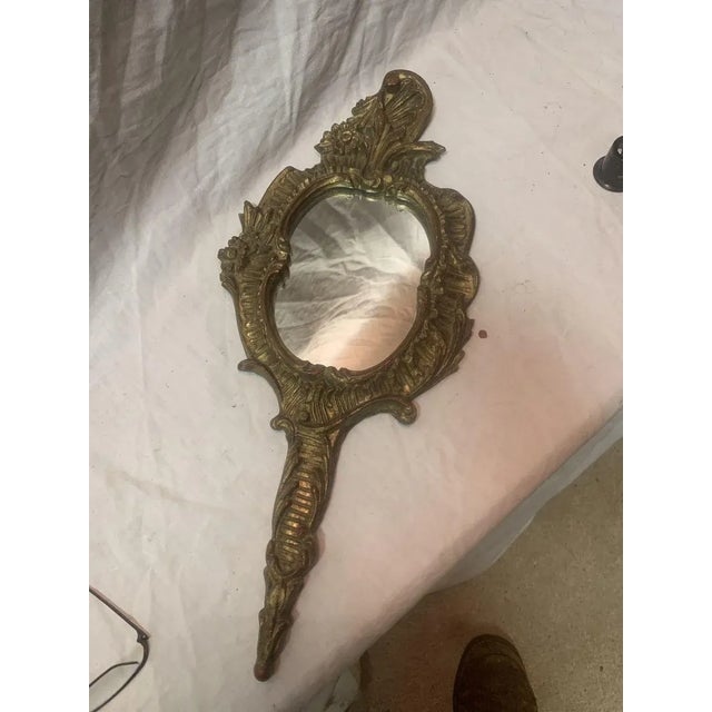 Wooden and Bronze Hand Mirror, in Very Good conditions. Designed before 1890