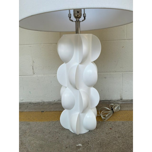 Stylish Currey & Co Salizzole Table Lamp. White sculptural body with white drum shade. Original Retail $530. Showroom...