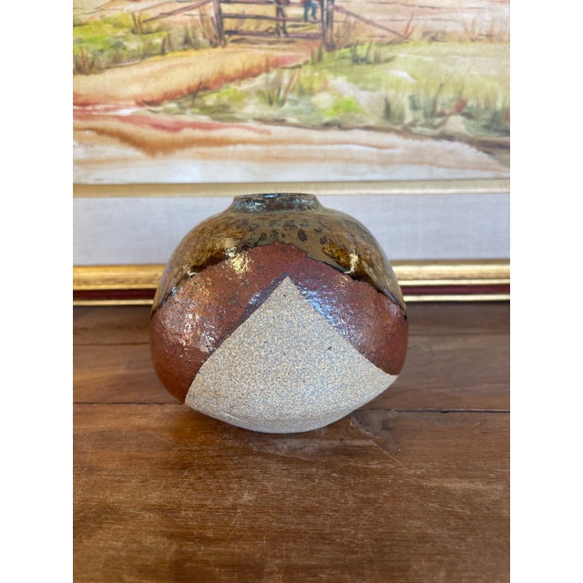 Vintage Studio Pottery Vase, Signed and Dated 1998, Rounded Form With Drip Glaze For Sale In Seattle - Image 6 of 9
