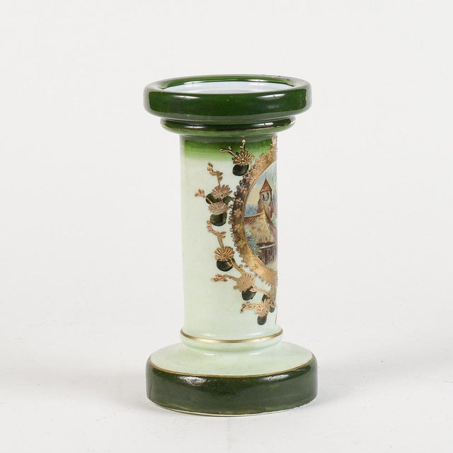 Metal Opal Base Column with Gold and Green Backsplash Decor, Early 20th Century For Sale - Image 7 of 11