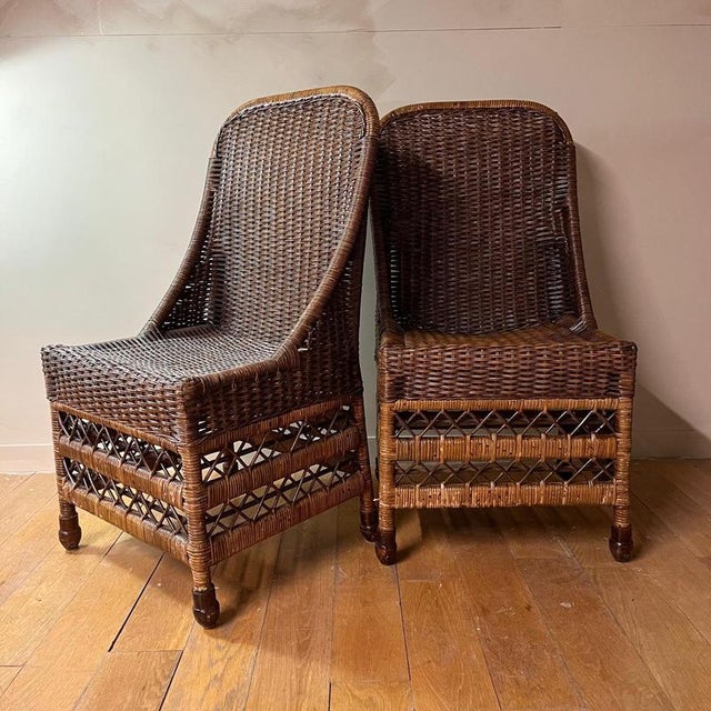 Brown Vintage Chocolate Brown Wicker Chairs, Set of 2 For Sale - Image 8 of 9