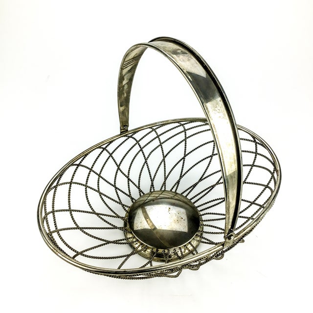 1970s Vintage Silver Tone Wire Basket With Handle For Sale - Image 5 of 10