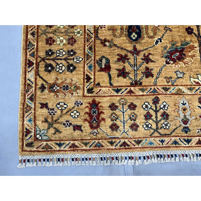 Persian Style Sultani Floral Wool Rug in Golden Beige, Burgundy and Blue, 5'2" X 6'6" For Sale - Image 13 of 17
