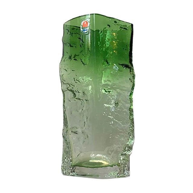 Vintage Green Ice Glass Vase by Kaj Blomqvist for Kumela, 1970s For Sale