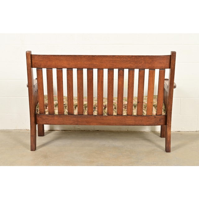 Gustav Stickley Style Antique Mission Oak Arts & Crafts Bench or Settle Sofa, Circa 1900 For Sale - Image 10 of 11