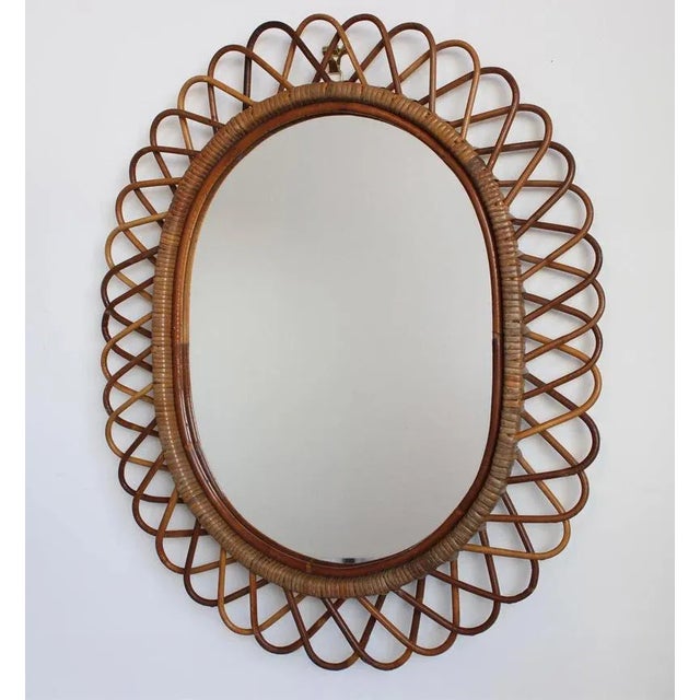 Vintage Italian Rattan Wall Mirror, 1960s For Sale - Image 9 of 9