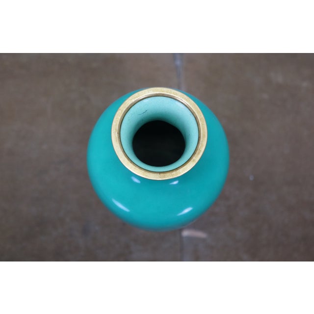 Early 20th Century Antique Japanese Ando Jubei Celadon Wireless Cloisonne Vase Urn 10" For Sale - Image 5 of 13