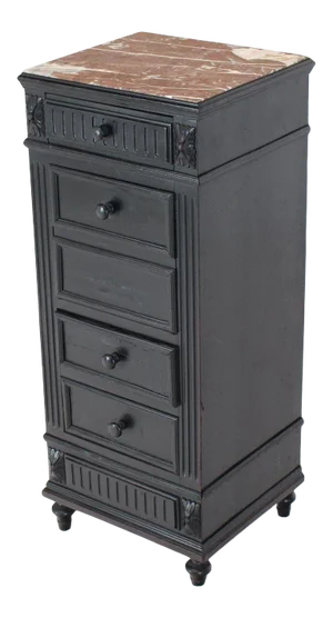 1990s Edwardian Marble Top Ebonized Black Four-Drawer Barber Stand