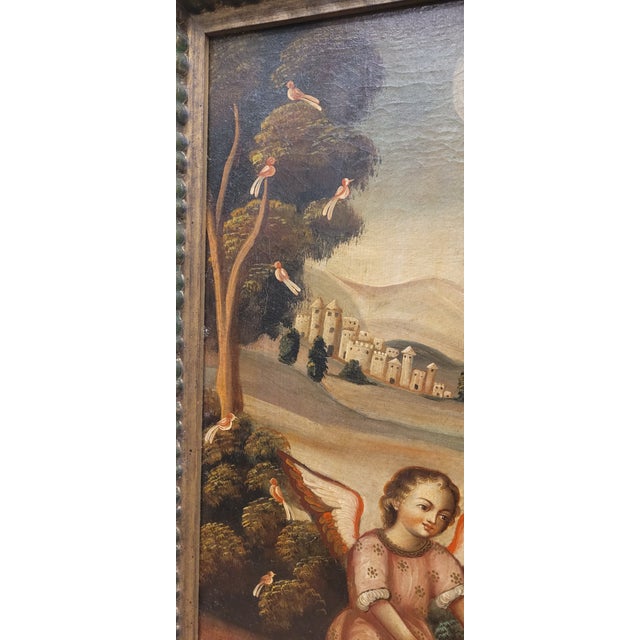 Ruby Red Exceptional Vintage Spanish Colonial Baroque Style Painting For Sale - Image 8 of 12