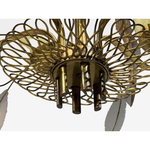 Metal 1950s Paavo Tynell, Chandelier, Milk Glass, Brass, Finland For Sale - Image 7 of 11