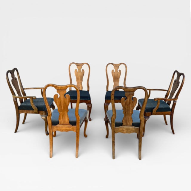 Late 20th Century Late 20th Century Set of Six Thomasville Queen Anne Walnut Dining Chairs For Sale - Image 5 of 18