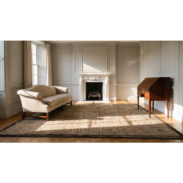 1890s Camel Log Cabin Folk Art American Hooked Rug 4' 5' 'X 4' 5'' Wowen Wool Carpet For Sale - Image 16 of 16