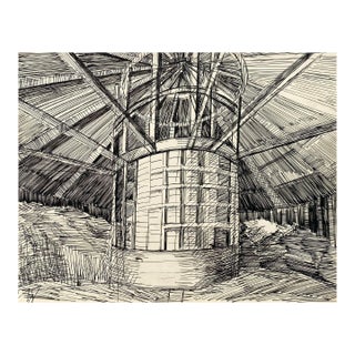 1960s Frank Wallace Round Barn Vermont Drawing For Sale