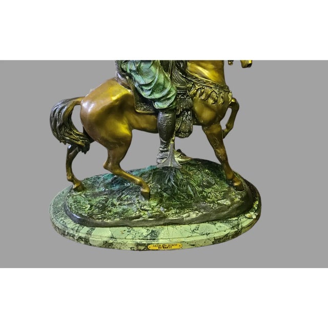 Bronze Vintage Barye Attributed "Arab Worrier on Horse" Bronze Sculpture Marble Base 30'' High For Sale - Image 8 of 12