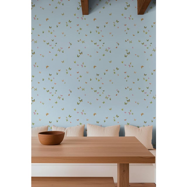 Butterfly Grove Grasscloth Wallpaper by House Party | Wisteria Blue | 6 Yards For Sale - Image 4 of 8