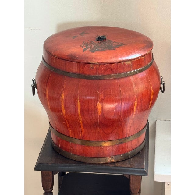 Antique Chinese Red Lacquer Elm Rice / Grain Storage Vessel — Sculptural Qing Style Container For Sale - Image 9 of 12