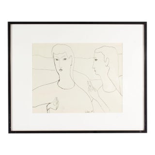 1960 Ink Drawing of Two Figures by Harry Hilson For Sale