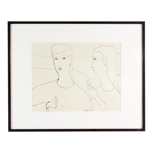 1960 Ink Drawing of Two Figures by Harry Hilson For Sale