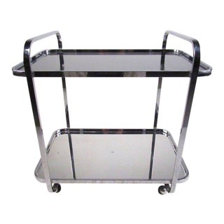 Vintage Modern Chrome & Smoked Glass Bar Cart For Sale