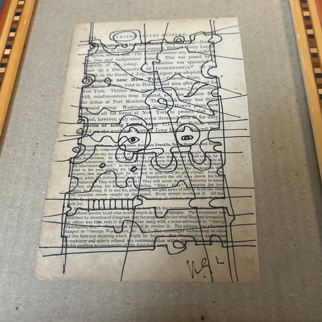 2020s Two Original Wayne Cunningham Abstract Marker Drawings on Vintage Book Pages- Set of Two For Sale - Image 5 of 7