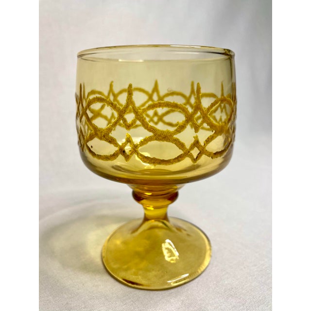 Mid-Century Modern Vintage Mid Century Modern Amber Gold Glass Goblets, Set of 8 For Sale - Image 3 of 11