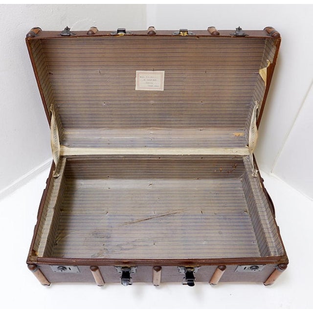 Antique Canvas and Wood Suitcase Steamer Trunk, 1920s For Sale - Image 6 of 16