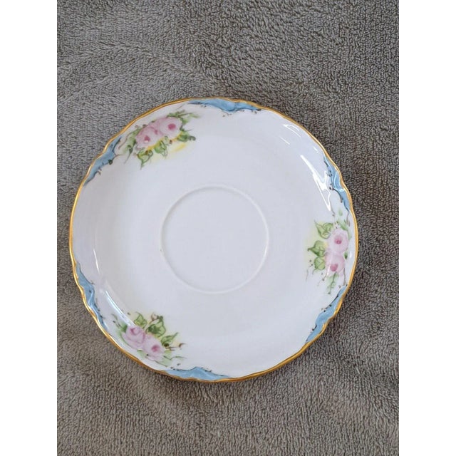 Ceramic Antique Hutschenreuther Selb Lhs Bavaria Pink Roses & Gold Trim Hand Painted Saucer- Set of 6 For Sale - Image 7 of 13