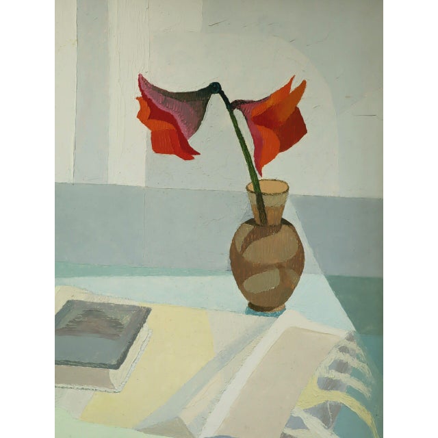 Yellow 1953 Mid-Century Modern 'Figure and Flowers' Vintage Swedish Interior Figurative Oil Painting, Framed For Sale - Image 8 of 10